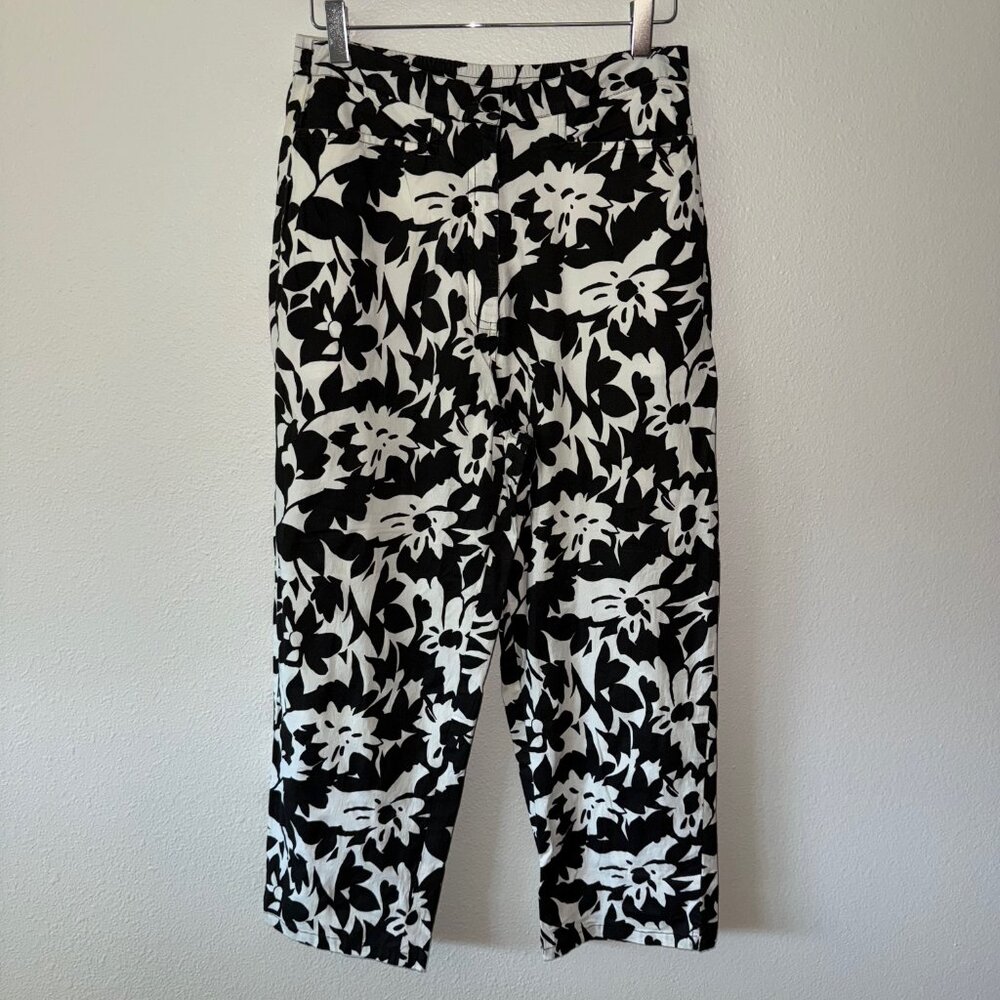Patchington Black White Floral High Waist‎ Capri Pants Size M - Picture 5 of 8